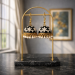 Black Floral Jhumka Earrings