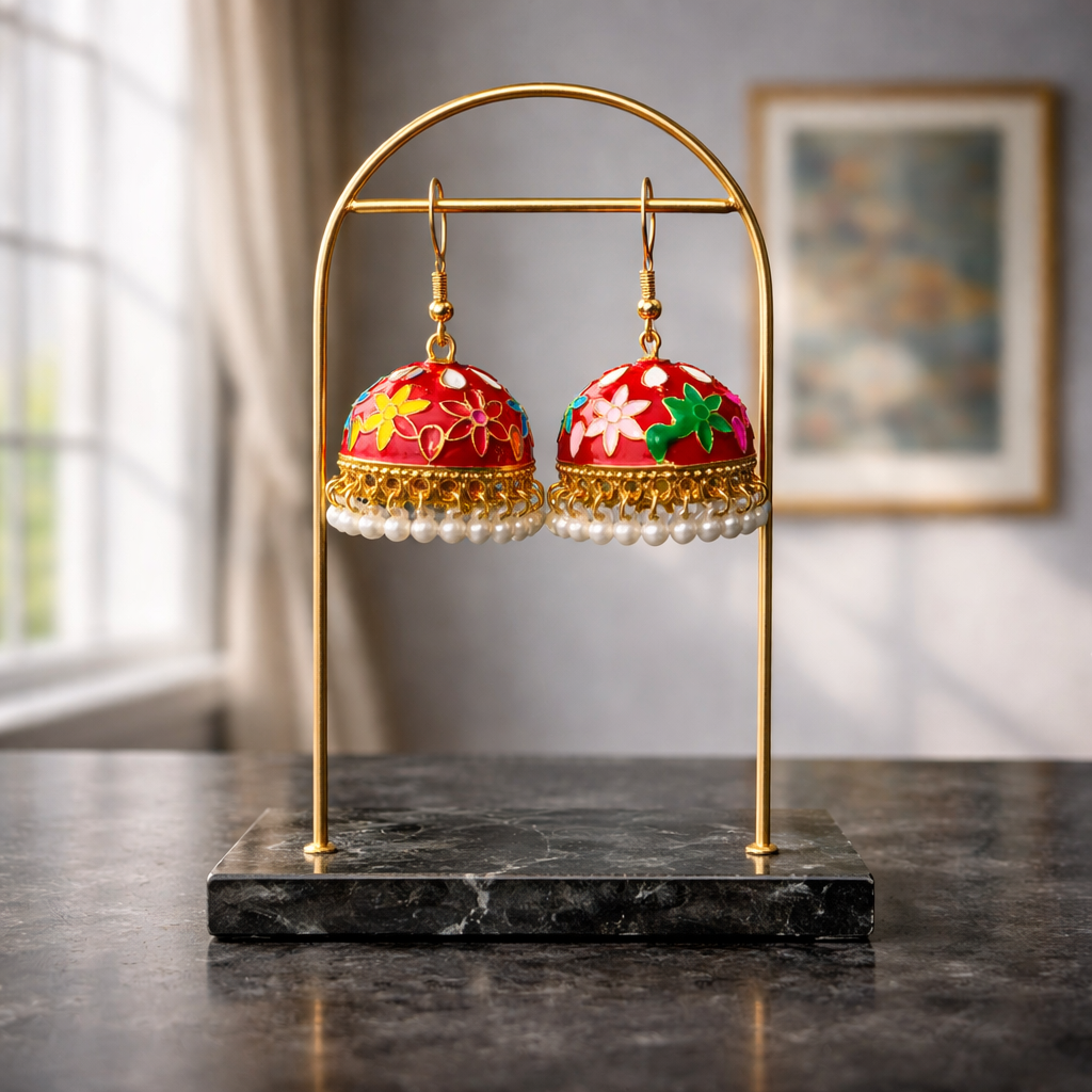 ChatGPT Image Mar 15, 2026, 01_26_56 PM (1) Red Multi Floral Jhumka Earrings - Image 1