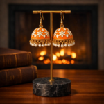 Orange Floral Jhumka Earrings