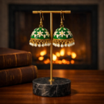 Green Floral Jhumka Earrings