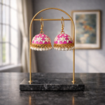 Shocking Pink Floral Jhumka Earrings