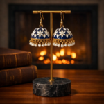 Navy Blue Floral Jhumka Earrings