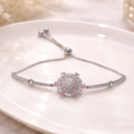 Exquisite Adjustable Silver Bracelet with Pink Stones | Premium Occasion Wear Jewelry - Image 2