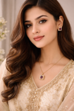 Luxury Red Square Pendant Necklace & Stud Earrings Set | Wedding & Occasion Wear Jewelry - Image 2
