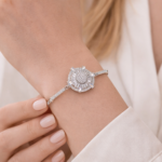 Luxury Oval Halo Adjustable Silver Bracelet | Premium Occasion Wear Jewelry - Image 2