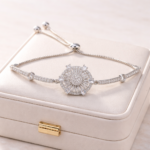 Luxury Oval Halo Adjustable Silver Bracelet | Premium Occasion Wear Jewelry - Image 3