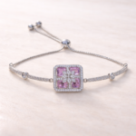 Luxury Pink Square Zircon Adjustable Silver Bracelet | Premium Statement Occasion Jewelry