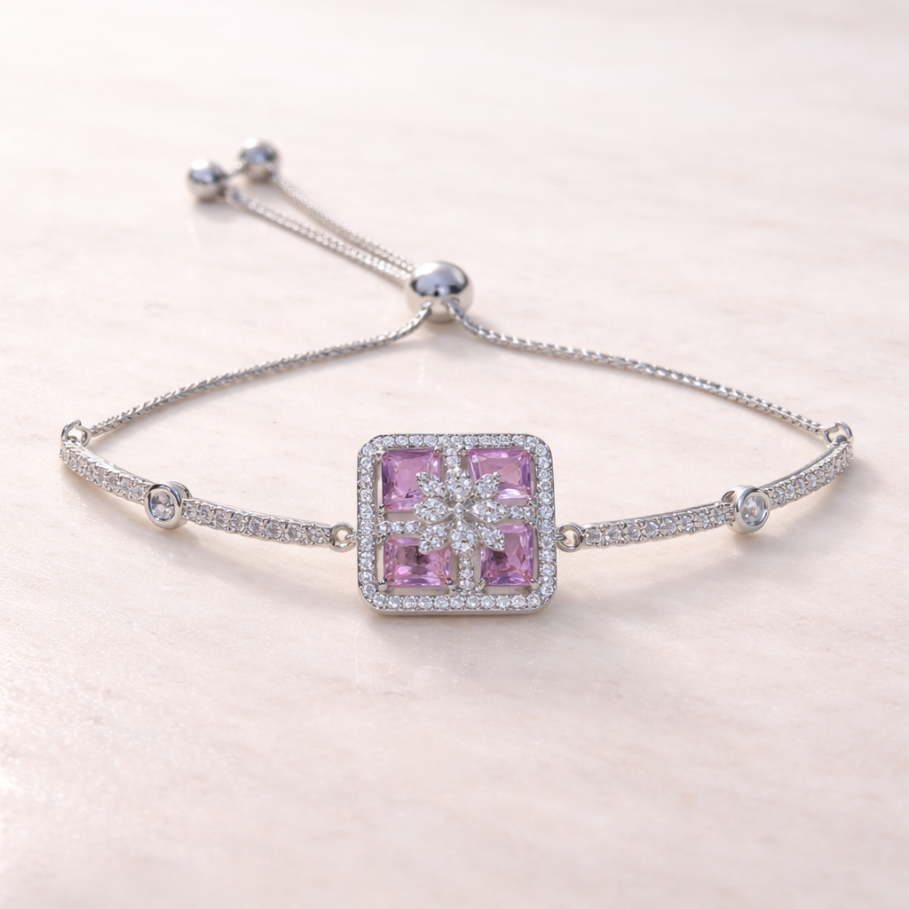 ChatGPT Image Mar 29, 2026, 12_15_25 AM Luxury Pink Square Zircon Adjustable Silver Bracelet | Premium Statement Occasion Jewelry - Image 1