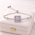 Luxury Pink Square Zircon Adjustable Silver Bracelet | Premium Statement Occasion Jewelry - Image 2