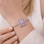 Luxury Pink Square Zircon Adjustable Silver Bracelet | Premium Statement Occasion Jewelry - Image 3