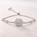 Luxury Oval Halo Adjustable Silver Bracelet | Premium Occasion Wear Jewelry