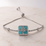 Luxury Square Turquoise Zircon Adjustable Silver Bracelet | Premium Statement Occasion Jewelry - Image 2