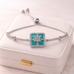 Luxury Square Turquoise Zircon Adjustable Silver Bracelet | Premium Statement Occasion Jewelry