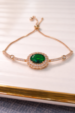 Luxury Oval Emerald Green Zircon Adjustable Bracelet | Premium Halo Statement Jewelry - Image 2
