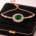 Luxury Oval Emerald Green Zircon Adjustable Bracelet | Premium Halo Statement Jewelry