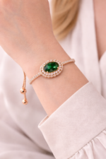 Luxury Oval Emerald Green Zircon Adjustable Bracelet | Premium Halo Statement Jewelry - Image 3