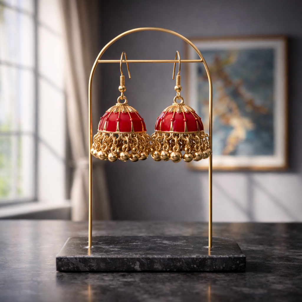 ChatGPT Image Mar 6, 2026, 08_05_20 AM Red- Jhumka Earrings - Image 1