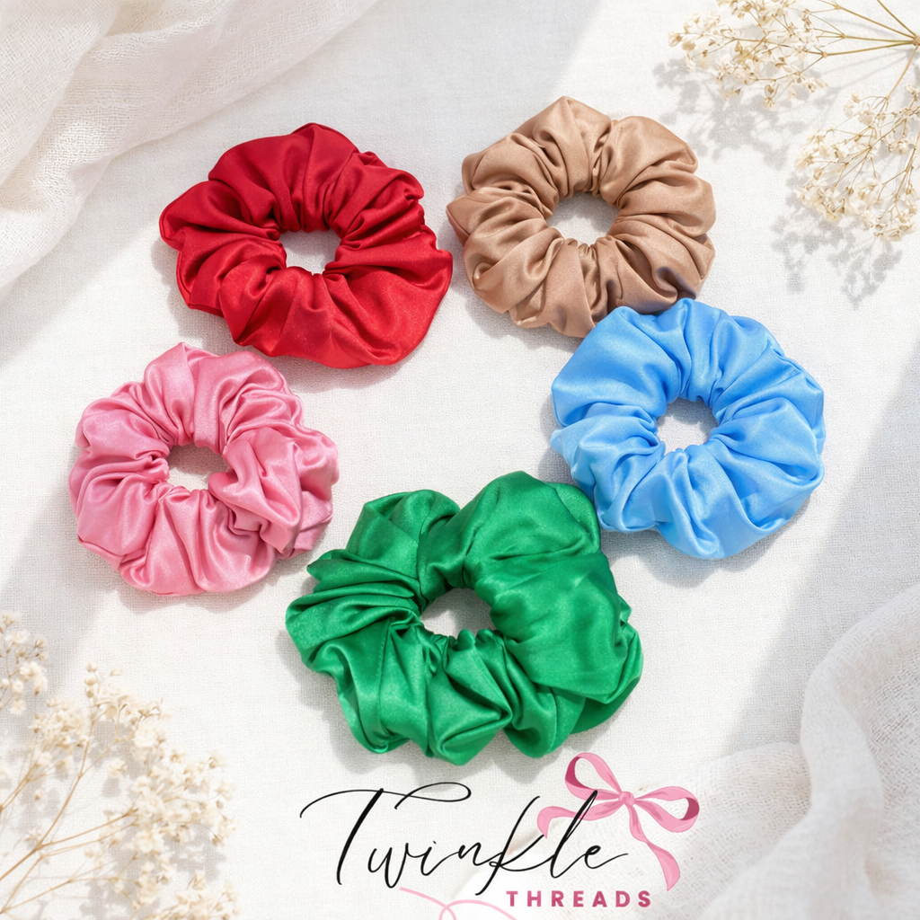 Silky Scrunchies Bundle Deal Twinkle Threads – Premium Satin Scrunchies (Pack of 5) - Image 1