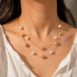 Golden Pearl Layered Necklace - Image 2
