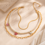 Butterfly Pearl Layered Necklace Set
