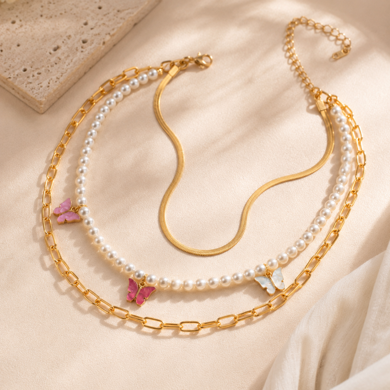 ChatGPT Image May 17, 2026, 04_59_31 AM Butterfly Pearl Layered Necklace Set - Image 1